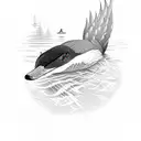 leech lake Minnesota with a loon and the northern lights  tattoo design idea