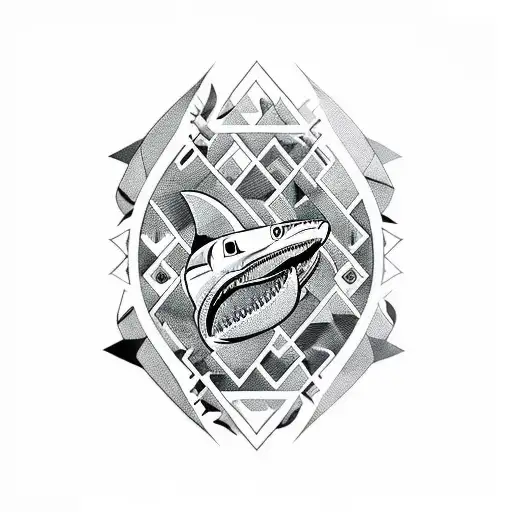 A tribal-inspired design featuring a powerful shark in blackwork style. tattoo design idea