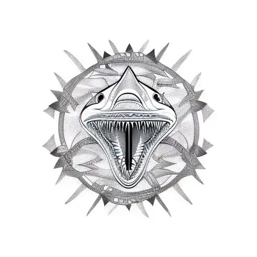 A tribal-inspired design featuring a powerful shark in blackwork style. tattoo design idea