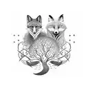 A family tree intertwined with foxes representing unity and strength tattoo design idea