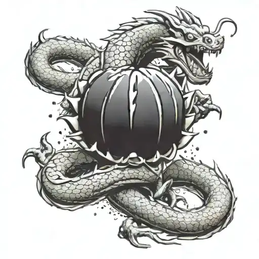 A tech-inspired Dragon Ball Shenron with a Wrigley Field background tattoo design idea