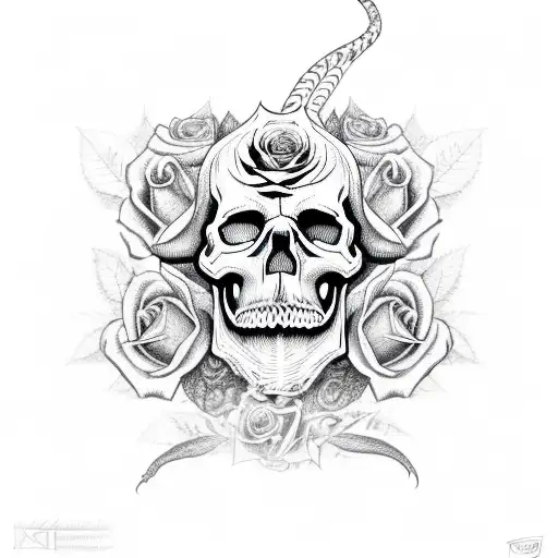 skull with roses and snakes  tattoo design idea