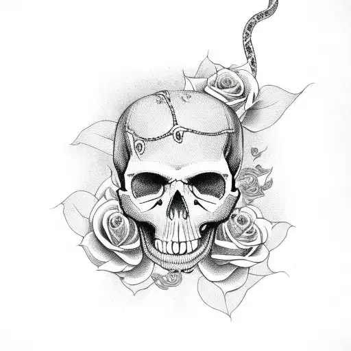 skull with roses and snakes  tattoo design idea