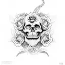 skull with roses and snakes  tattoo design idea