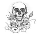 skull with roses and snakes  tattoo design idea
