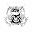 skull with roses and snakes  tattoo design idea