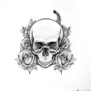 skull with roses and snakes  tattoo design idea