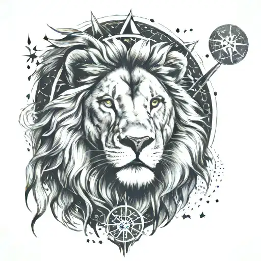 lion, compass and comet tattoo design idea