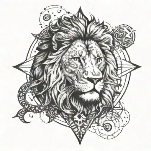 lion, compass and star tattoo design idea