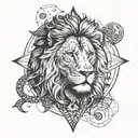 lion, compass and star tattoo design idea