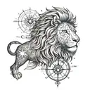 lion, compass and star tattoo design idea