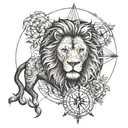 lion, compass and star tattoo design idea