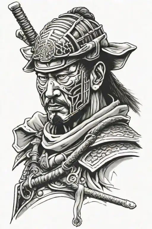 samurai sideways, face covered tattoo design idea