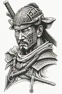 samurai sideways, face covered tattoo design idea