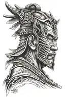 samurai sideways, face covered tattoo design idea