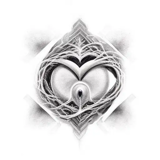 number 9 with a semi colon that looks like it's melting done by Coldheart. Make it all blend with a heart no color black tattoo design idea