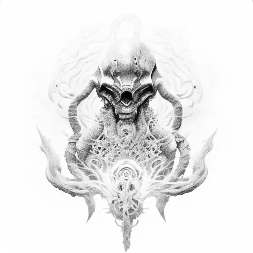Simon 'Ghost' Riley from Call of Duty portrayed as a majestic, ethereal creature with elements of dotwork tattoo design idea
