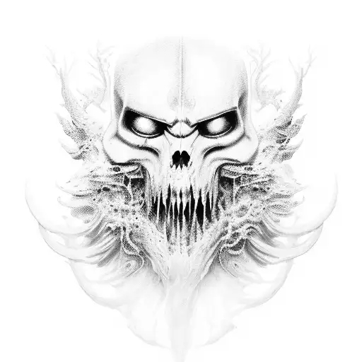 Simon 'Ghost' Riley from Call of Duty portrayed as a majestic, ethereal creature with elements of dotwork tattoo design idea