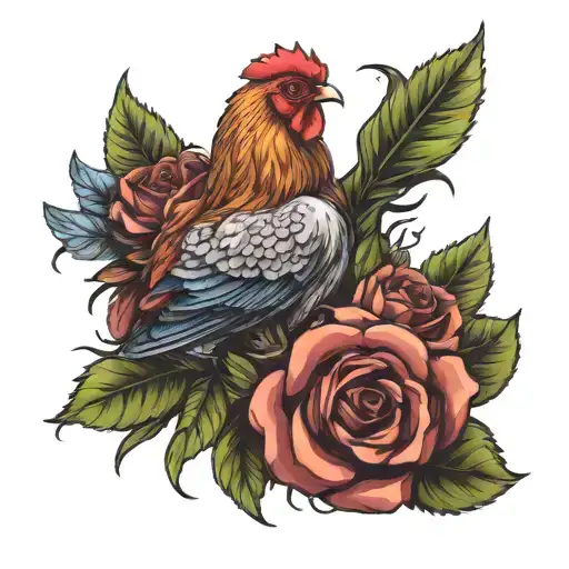 rose and weed chicken wing tattoo design idea