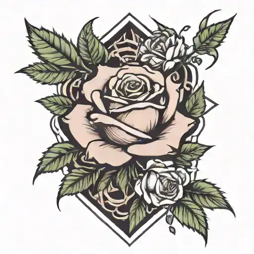 rose and weed on chest  tattoo design idea