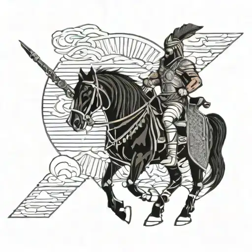 Trojan warrior carrying a gun in a western setting tattoo design idea