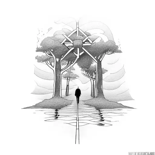 path with a person on it on the way to the cross tattoo design idea