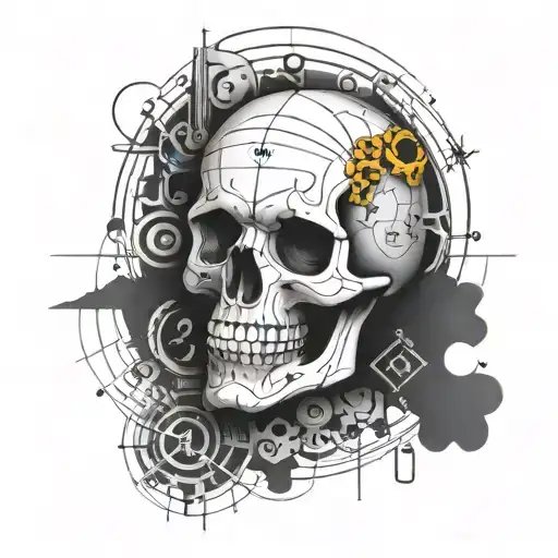 A punk rock skull with equations and formulas incorporated into the design tattoo design idea