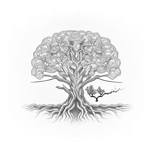 A blackwork design of a life tree growing from the engineer's favorite crucifix, symbolizing the client's devotion to both nature and faith tattoo design idea