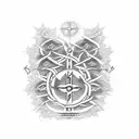 A dotwork representation of a family tree with subtle references to the catholic church tattoo design idea