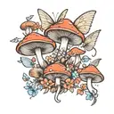mushrooms and fairies flying with wild flowers tattoo design idea