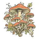 mushrooms and fairies flying with wild flowers tattoo design idea
