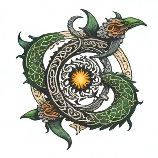 Ouroboros Four Elements Caduceus tattoo design idea