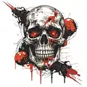 Skull shaped mask with one glowing red orb behind eyeholes emerging from shadows tattoo design idea