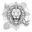 whole arm geometric design elements like  lion universe mandala Shiva and Ganesh , Nepal .  tattoo design idea