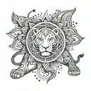 whole arm geometric design elements like  lion universe mandala Shiva and Ganesh , Nepal .  tattoo design idea