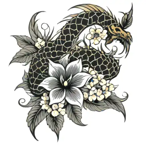 spikes, flowers intertwined tattoo design idea