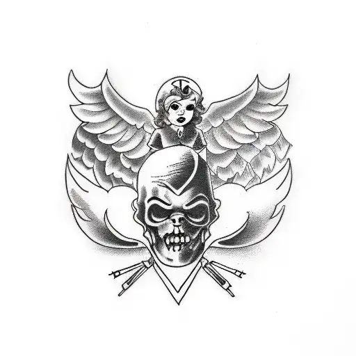 half evil half pure angel cartoon black and white tattoo design idea