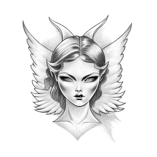 half evil half pure angel cartoon tattoo design idea