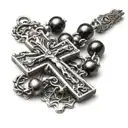 cross and rosary with the name antonio gomez tattoo design idea