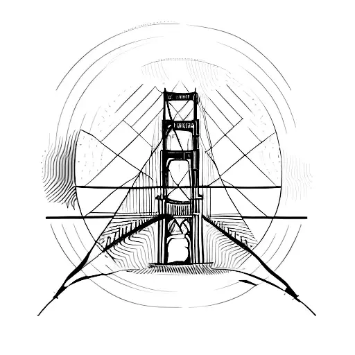 A minimalist depiction of the Golden Gate Bridge with a sport symbol integrated tattoo design idea