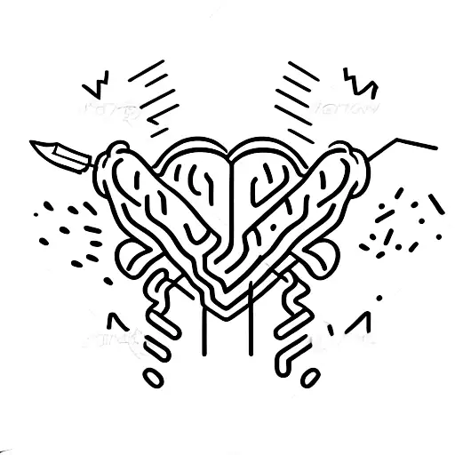 heart knife stabbing a brain tattoo design idea