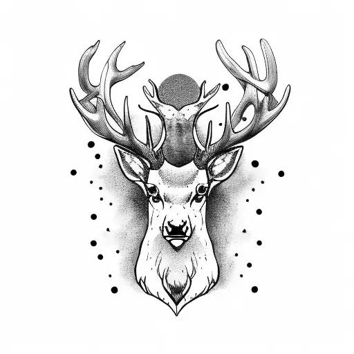 stag head with a robin and magpie on antlers tattoo design idea