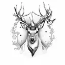 stag head with a robin and magpie on antlers tattoo design idea