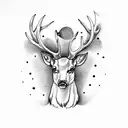 stag head with a robin and magpie on antlers tattoo design idea