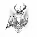 stag head with a robin and magpie on antlers tattoo design idea