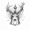 stag head with a robin and magpie on antlers tattoo design idea