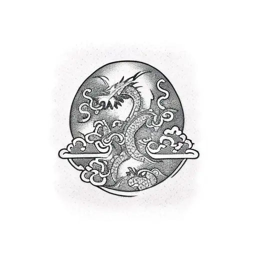 Dragon with sakura tree and tree baby dragon eggs on botton tattoo design idea