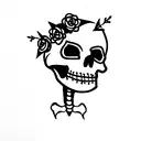 dancing skeleton with flower crown tattoo design idea