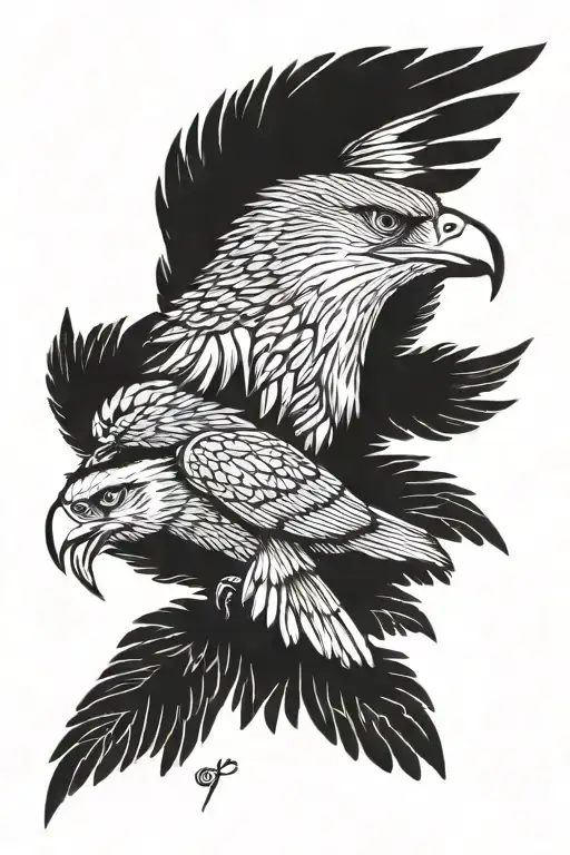  soaring eagle Thunderbird and a buffalo head tattoo design idea