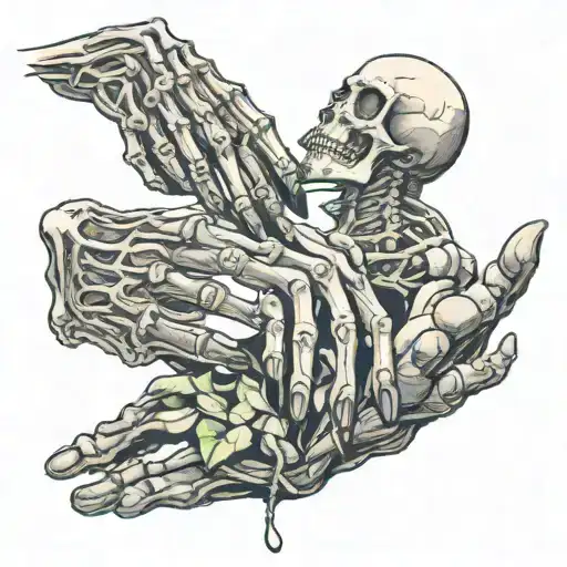 creation of Adam hands touching. with hand a skeleton and holding a snake. also an aura with hand about to touch. tattoo design idea